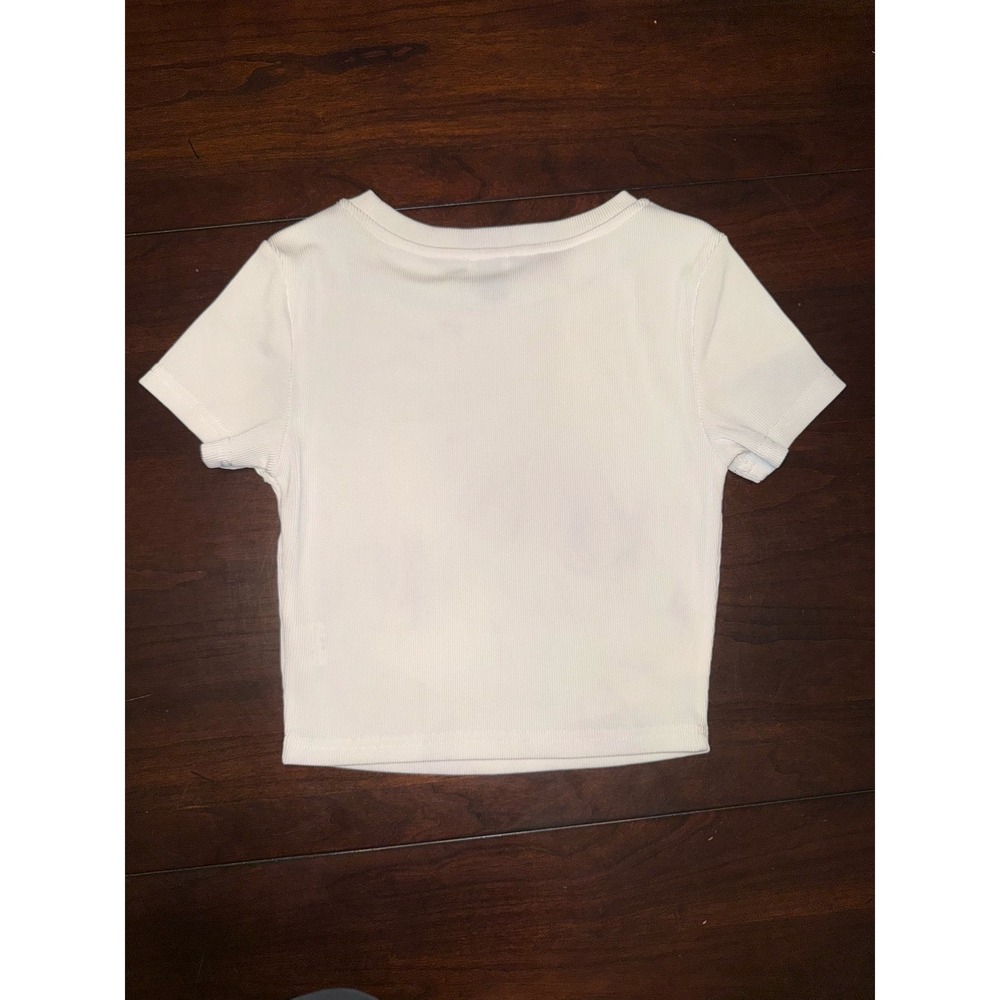 Princess Polly Cow Girl Ribbed Baby Tee White Graphic Crop Top Size 6 - Picture 4 of 4
